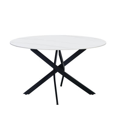 Ronde eettafel Vivian Ø130 cm marmerlook wit spinpoot - Stoneware - Wit product