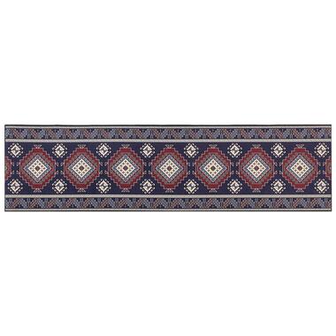KANGAL - Loper tapijt - Blauw/Rood - 80 x 300 cm - Polyester product