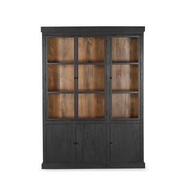 Vitrinekast Zwart - Mangohout - 160x40x220cm - Kast Rense