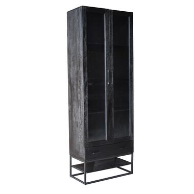 Vitrinekast Zwart - Mangohout - 80x40x220cm - Kast Myron product