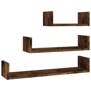 vidaXL - Wandschap - Bruin - Bewerkt hout - 60 x 15 x 10 cm - 3 stuks product