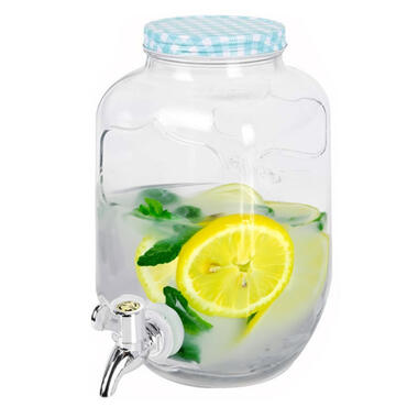 Excellent Houseware Drankdispenser/limonadetap - glas - 4 liter - blauw/wit product