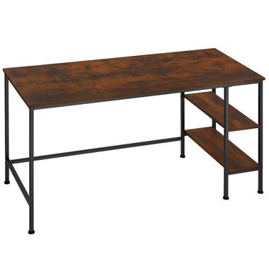 tectake Bureau met 2 Planken - 140 x 60 cm - Hout en Metaal - Donkerbruin product