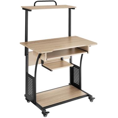 tectake® Verrijdbaar Bureau - 80 x 65,5 cm -Toetsenbord Uittrekbaar - Lichtbruin product