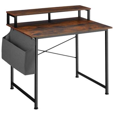 tectake® Bureau met Opbergtas en Monitorstandaard - 120 cm - Donkerbruin product