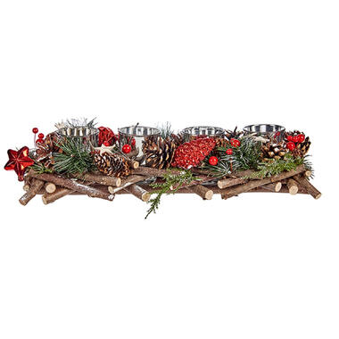 Kerst+ Kerstukje - kaarshouder - red/green nature - 40 x 16 x 8 cm product