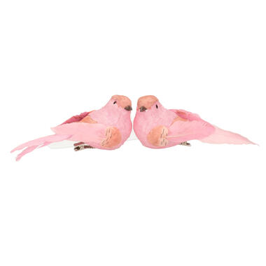 Krebs Vogels - decoratief glas - 2x - op clip - roze - 12 cm product