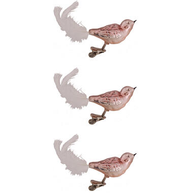 Krebs Vogels - decoratief glas - 3x - op clip - roze - 11 cm product