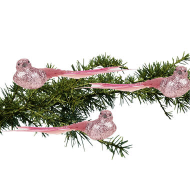 Krebs Vogels - decoratief glas - 3x - op clip - roze - 21 cm product