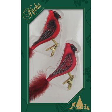 Krebs Vogels - decoratief glas - 2x - op clip - rood - 15 cm product