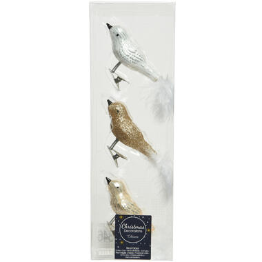 Decoris Vogels - 3x - decoratief glas - op clip - gekleurd - 8 cm product