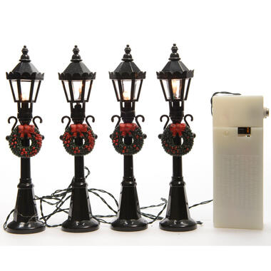 Lumineo kerstdorp lantaarns/lantaarnpalen - 4x st - 12 cm - met licht product