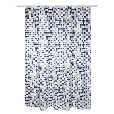 MSV Douchegordijn met ringen - wit/blauw - Polyester - 180 x 200 cm product