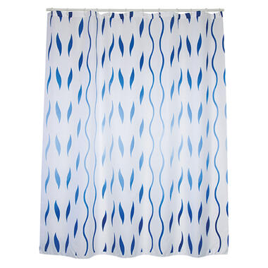 MSV Douchegordijn met ringen - wit/blauw - Polyester - 180 x 200 cm product