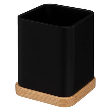 Tandenborstelhouder/organizer - zwart - 10 x 8 cm - bamboe - vierkant product