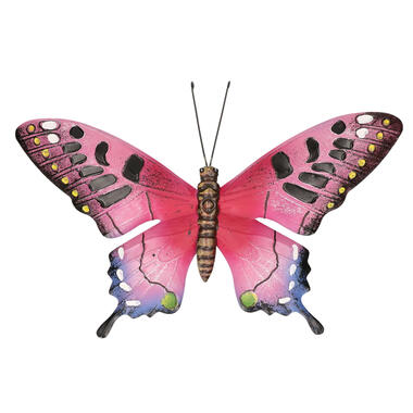 Tuindecoratie vlinder van metaal roze/zwart 37 cm product