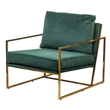 Retro metalen fauteuil met groen fluweel product