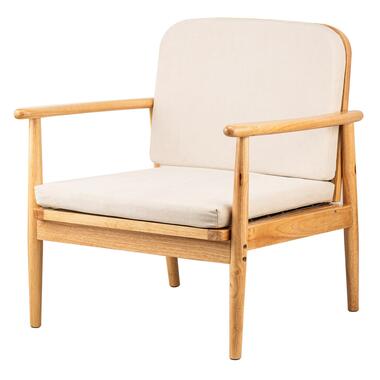 Fauteuil van massief hout en beige stof product