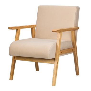 Fauteuil van massief hout en beige stof product