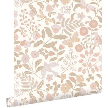 ESTAhome behang - bloemen en vogels - wit, beige en zacht roze - 50 x 900 cm product