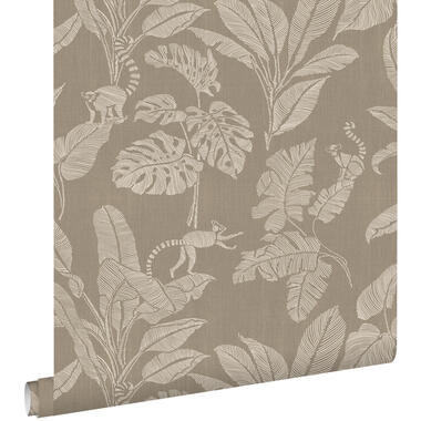 ESTAhome behang - apen en jungle bladeren - taupe - 50 x 900 cm - 139864 product