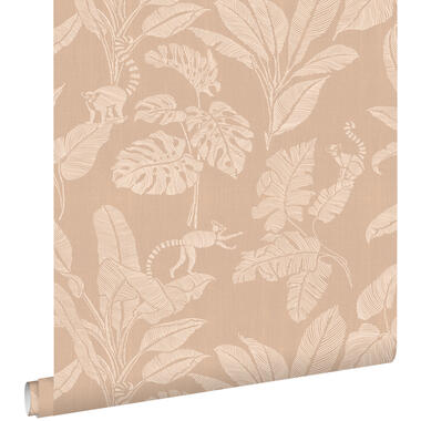 ESTAhome behang - apen en jungle bladeren - donker beige - 50 x 900 cm - 139859 product