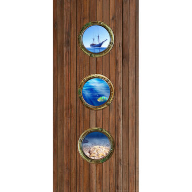 Sanders & Sanders poster - houten planken - bruin en blauw - 90 x 202 cm product