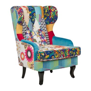 MOLDE - Chesterfield fauteuil - Patchwork/Blauw - Polyester product