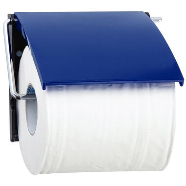 MSV Toiletrolhouder wand/muur - metaal met afdekklepje - donkerblauw product
