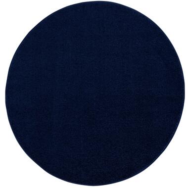 Uni Rond Effen Laagpolig Vloerkleed Modern Donker Blauw Navy - 150 CM ROND product