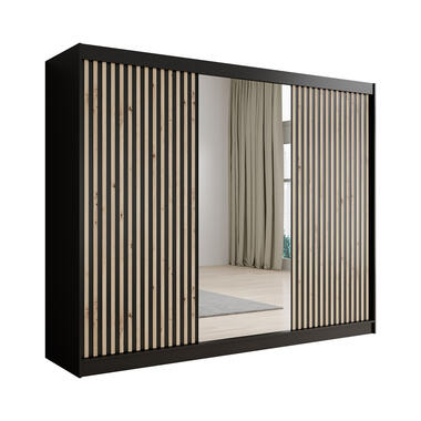 Meubella Kledingkast Lisbon 2 - Zwart - 250 cm - Met spiegel product
