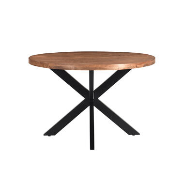 Livingfurn - Eetkamertafel Rocky Round Spider 120cm - Mangohout / Gecoat Staal product