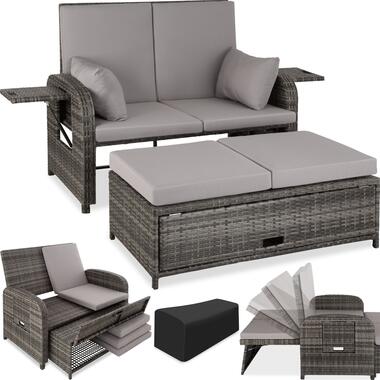 tectake wicker loungeset met kruk - loungebank sofa - grijs- tuinmeubel product