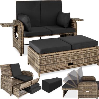 tectake wicker loungeset met kruk -loungebank sofa - natuur - tuinmeubel product