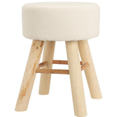 H&S Collection Kruk - hout - teddy stof - wit - D31 x H40 cm product