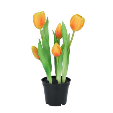 DK Design Kunst tulpen in pot - Holland - 5x stuks - oranje - 26 cm product