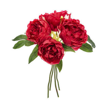 Atmosphera boeket pioenrozen kunstbloemen - rood - 30 cm product