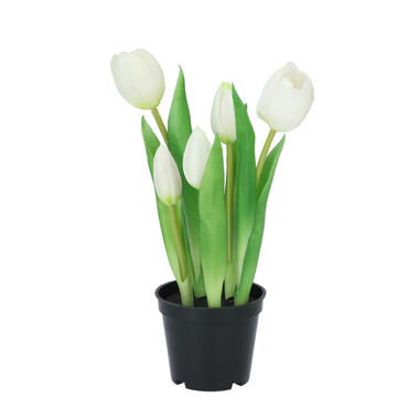 DK Design Kunst tulpen in pot - Holland - 5x stuks - wit - 26 cm product