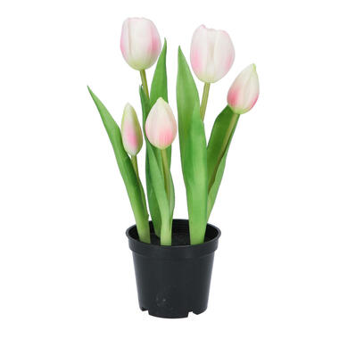 DK Design Kunst tulpen in pot - Holland - 5x stuks - lichtroze - 26 cm product