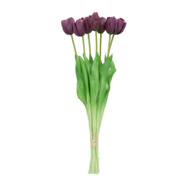 DK Design Kunst tulpen boeket - 7x stuks - donker paars - 43 cm product