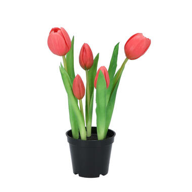 DK Design Kunst tulpen in pot - Holland - 5x stuks - fuchsia roze - 26 cm product