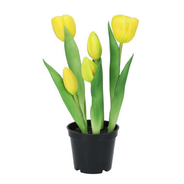 DK Design Kunst tulpen in pot - Holland - 5x stuks - geel - 26 cm product