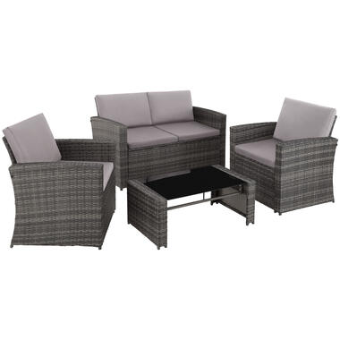 tectake - loungeset Lucca - 1 bank/2 stoelen/1 tafel - grijs product