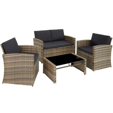 tectake - loungeset Lucca - bank/2 stoelen/tafel - wicker - natuur product