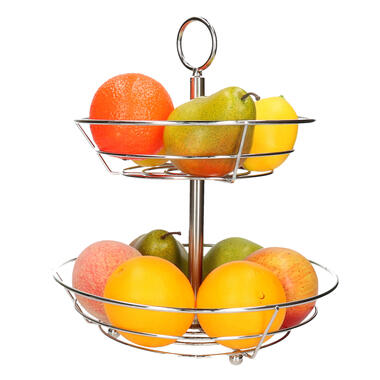 Kinvara Fruitschaal/fruitmand 2-laags - metaal - D26 x H30 cm - zilver product