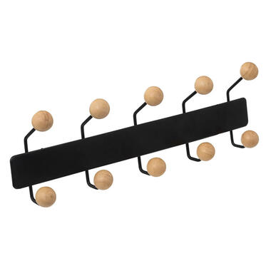 5Five Kapstok rek voor wand/muur - zwart - 10x ophanghaken - 44cm product