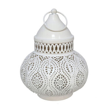 Tuin lantaarn - Marokkaanse sfeer - wit/goud - D15 x H19 cm - metaal product