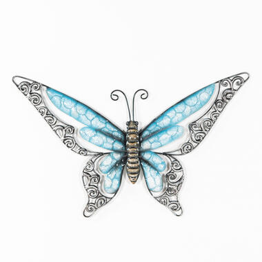 Anna's Collection Tuindecoratie vlinder - blauw - 36 x 21 cm - metaal product