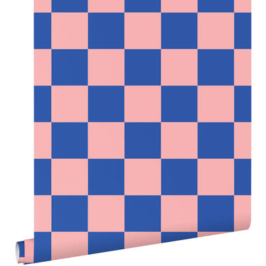 ESTAhome behang - geblokt motief - roze en koningsblauw - 50 x 900 cm - 130915 product