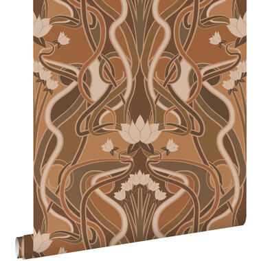 ESTAhome behang - vintage bloemen in art nouveau stijl - terracotta bruin product